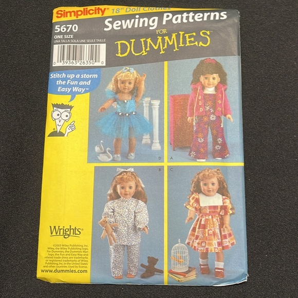4 Simplicity Patterns for 18” Doll Clothes. One is American Girl outfit pattern - Picture 2 of 5